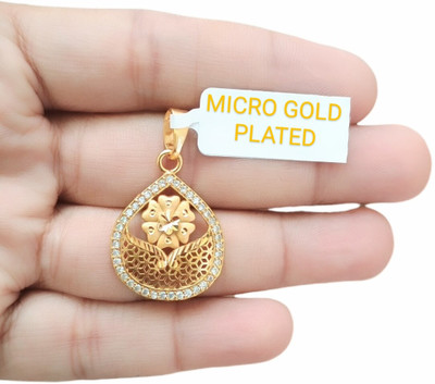 SAPNAPALACE DESIGNER FLORAL DROPP SHAPED DIMOND GOLD PENDANT Gold-plated Diamond Brass Pendant Set
