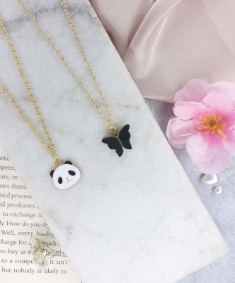 Jewels Wallah Panda & black butterfly pedant combo Gold-plated Alloy Pendant Set