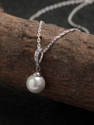 CLARA Chain Gift For Women and Girls Rhodium Pearl, Cubic Zirconia Sterling Silver Pendant