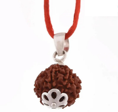 RIKIJAZ Nepali 5 Mukhi Rudraksha Certified Original Pendant Five Face Rudraksha with Lab Silver Wood Pendant