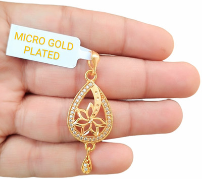 SAPNAPALACE Oval Drp Flower Shine Diamond Pendant Gold-plated Diamond Brass Pendant Set