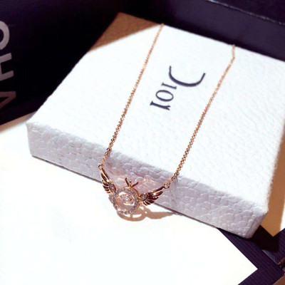 Pitaamaa Angel Wings Moving cry-stal RoseRose Gold Necklace For Women And Girls MRT-25 Gold-plated Crystal Brass Pendant Set