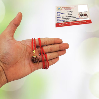 Madhur Creation 4 Mukhi Rudraksha Original Four Mukhi Rudraksha Gold-plated Beads Brass, Wood Pendant