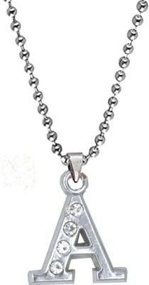 AFH Initial Charms Alphabet A Letter Diamond Pendant Stainless Steel Chain Silver Crystal Metal Pendant