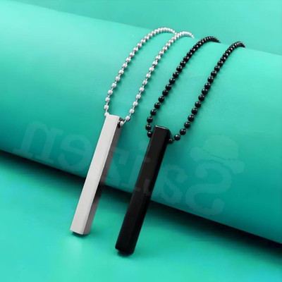 Animated F 545_PR-bar silver blk Sterling Silver Stone Pendant Set