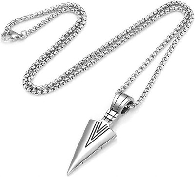 m a enterprises Stainless Steel Mens Boys Cool Spearpoint Arrowhead Pendant Chain Necklace Set Silver Stainless Steel Locket