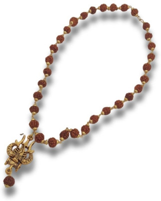 HAPPY CREATION Most Demanded Shiv Trishul OM Dotted Locket Pendant With 5 Mukhi Rudraksha Mala Gold-plated Brass Locket