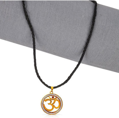 house of common Round Nug Om Chand Symbol Lord Shiva Mahadev Pendant Locket Necklace Cotton Dori Gold-plated Metal Pendant Set