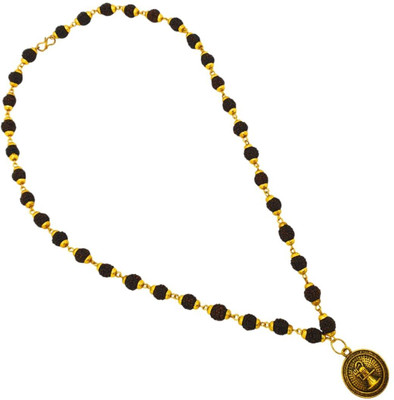 Fine Creation Panchmukhi Rudraksha Mala |Spiritual Shiva Bholenath Chain Locket Gold-plated Beads Brass, Wood Locket