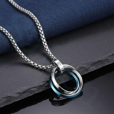 Saizen 3 Circle Blue Ring Pendant with 24inch Stainless Steel Chain For Men and Boys Silver Stainless Steel Pendant Set