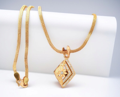 SAPNAPALACE Foreverr Sparkling Gold Dimond Pendant WITH GOLD CHAIN Gold-plated Brass Pendant Set