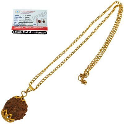 Banke Collection 5/ five Mukhi white metal Certified Original Pure Siddha Rudraksha from Nepal Beads Gold-plated Plated Brass, Wood Chain