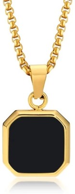 Agarwalproduct Black Geometric Square Natural Gem Stone Locket Pendant With Golden Box Chain Gold-plated Stainless Steel Pendant Set