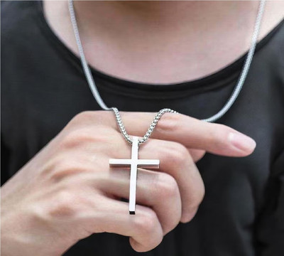 m a enterprises Christian Jesus Cross Pendant with Chain for Men/Boy Titanium Stainless Steel Pendant