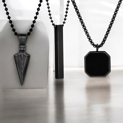 EndlessFashion C 557_PR-blk cube+blk bar+blk arrw Stone Pendant Set