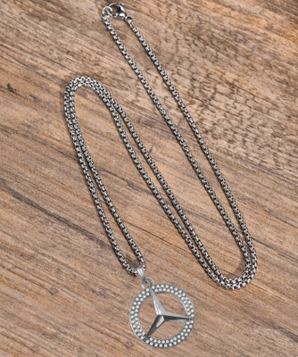 Uniqon Silver Diamond Stone Logo/Sign Bling Locket Pendant Necklace Box Chain Silver Stainless Steel Pendant Set