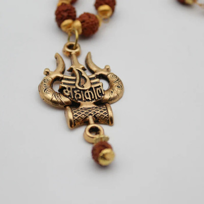 ANVIKA Original 5 Mukhi Rudraksha Mala With Trishul Pendant Ideal For Men And Women Gold-plated Brass Locket
