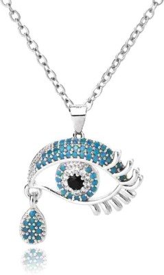 DA CREATIONS AMARICAN DAIMOND Evil Eye Tear Drope Necklace (Blue, SILVER) Gold-plated Stainless Steel Pendant