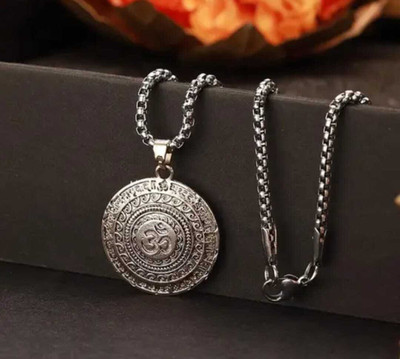 Royce Mahamrityunjaya Om Pendant – Silver Plated Locket with Chain for Men and Boys Silver Stainless Steel Pendant