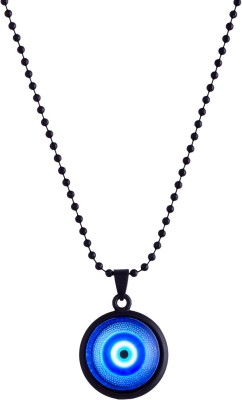 ringzinnie Round Blue Evil Eye Nazar Suraksha Kavach Necklace Locket Pendant Chain Stainless Steel Pendant Set