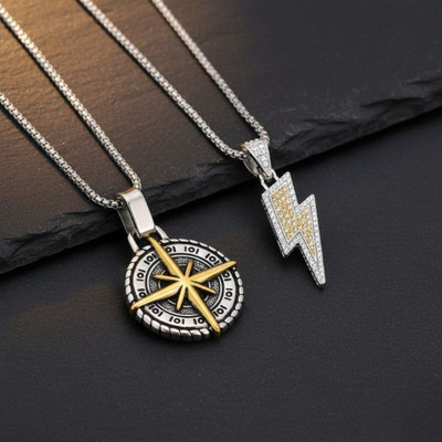 Roadster lockets for men | Pendant For Men | Boys Chain Locket | compass locket Rhodium Alloy Locket Set