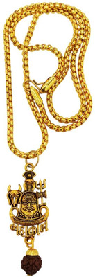 Fine Creation Shiv Trishul OM Dotted Pendant With Chain For Unisex Gold-plated Brass, Alloy Locket