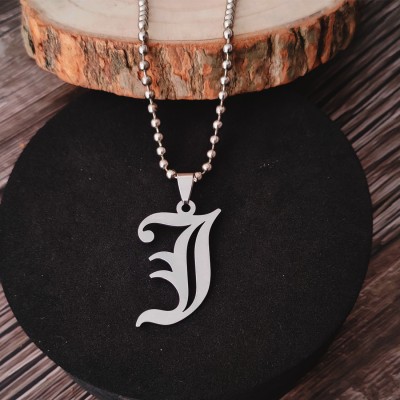 Shiv Jagdamba Personalised Old English Initial J Alphabet Letter Gothic Necklace Sterling Silver Stainless Steel Pendant