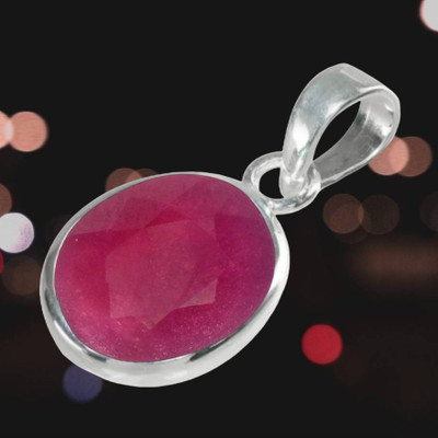 Chopra Gems Natural Ruby Pendant A+ Quality Gemstone For Men & Women Silver Ruby Brass