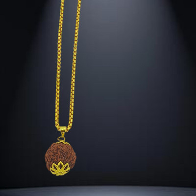 Shade Creation six Mukhi Rudraksha Pendant / Original Nepali 6 Mukhi Rudraksha Gold-plated Beads Brass, Wood Locket Set