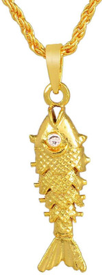 Morvi Gold Plated Brass Lucky Fish Pendant Locket Temple Jewellery for Men and Women Gold-plated Brass Pendant