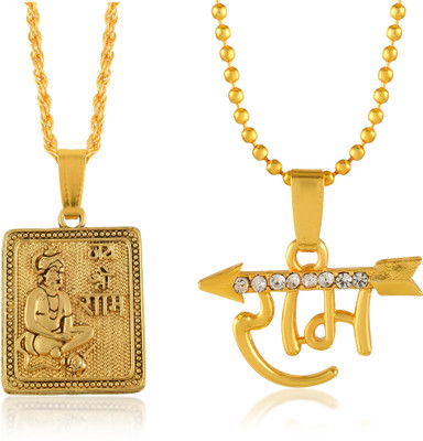 RN Gold Plated CZ Shri Ram with hanuman Combo Locket Pendant Jewellery Men Gold-plated Brass Pendant