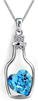Aadishree Crystal Heart Bottle Silver Alloy Pendant with Chain for Women's Valentine Gift Silver Crystal Alloy Pendant