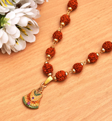 GIACOMO Khatu Shyam Ji/Jai Shri Shyam Baba Barbarika Pendant & 5-Mukhi Rudraksh Mala Gold-plated Beads Alloy, Wood Pendant