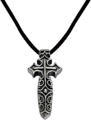 M Men Style Biker Jewellery Religious Lord Jesus Crusifix Cross Skull Head Pendant Chain Rhodium Stainless Steel, Cotton Dori Pendant