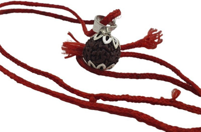 HAPPY CREATION 7 Mukhi Rudraksha Pendent Silk Dori Pendant Silver Wood Locket