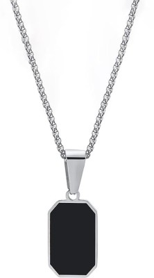 Neerajyoti Black Stainless Steel Rectangle Pendant Necklace Chain For Men & Boys Silver Beads Stainless Steel Pendant