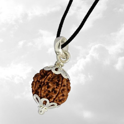Fine Creation Premium Five Mukhi Rudraksha / Original Nepali 5 faced / 5 Mukhi Rudraksha Silver Wood Pendant
