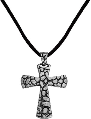 M Men Style Biker Jewellery Religious Lord Jesus Crusifix Cross Pendant Chain Rhodium Stainless Steel, Cotton Dori Pendant