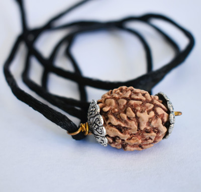 ng gems Nepali 3 Mukhi Rudraksha pendant With Black Dori And Silver cap Wood Pendant