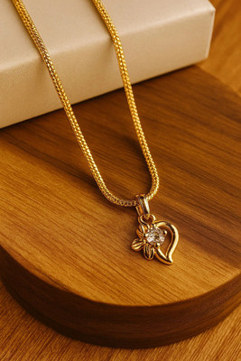 Nawab Collection Elegant Heart Locket With Chain Party, Wedding | Stylish Daily Wear Jewelry Gold-plated Ruby Alloy, Brass Pendant Set