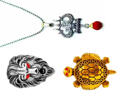 Dynamic Retail Global Shiva Mahadev Mahakal Locket Pendant Necklace Lion & Tortoise Turtle Rings B45U Stainless Steel Pendant Set