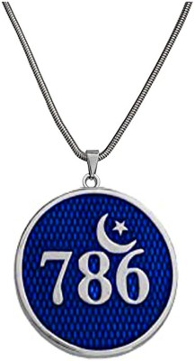 AFH Allah 786 Lucky Number Moon & Star Islamic Blue Pendant For Men,Women Rhodium Metal Pendant