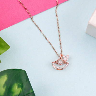 Wynona Rose Gold Plated Crystal Party Wear Pendant Necklace for Women & Girls Sterling Silver Cubic Zirconia Stainless Steel Pendant