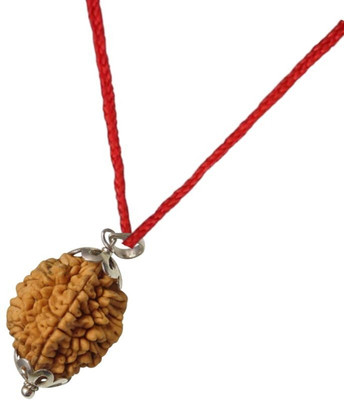 PLUYBaba Samagri Lab Certified Natural 2 Mukhi Rudraksha Bead Nepali 2 Face Rudraksha Silver Beads Wood Pendant