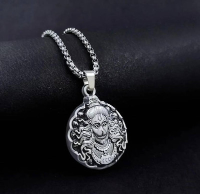 Faizam Collection Hanumanji With Gada Silver Pendant Chain Silver Alloy Black Silver Stainless Steel, Alloy Locket