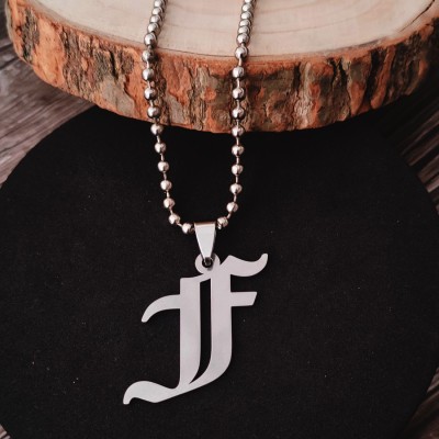 Shiv Jagdamba Personalised Old English Initial F Alphabet Letter Gothic Necklace Sterling Silver Stainless Steel Pendant