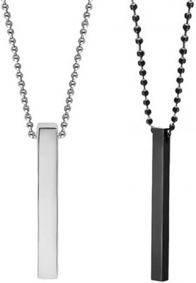 Riingzinee Stylish Silver- Black 3D Vertical Bar Cuboid Stick Locket Pendant , Silver, Black Silver Alloy, Stainless Steel Pendant Set