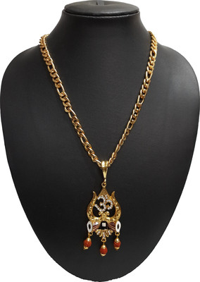 Aviate OM Trishul Damru Shivling rudraksh & Sachin CHAIN Enamel Diamond Alloy Pendant Set