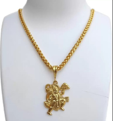 ricky collections Hanuman Ji pandal Locket with Chain for mens and boys Gold-plated Pendant Set Gold-plated Alloy Locket