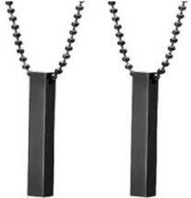 pasu fashion Combo of Black 3D Vertical Cuboid Bar Pendant Necklace 2 Pcs Titanium Stainless Steel Pendant